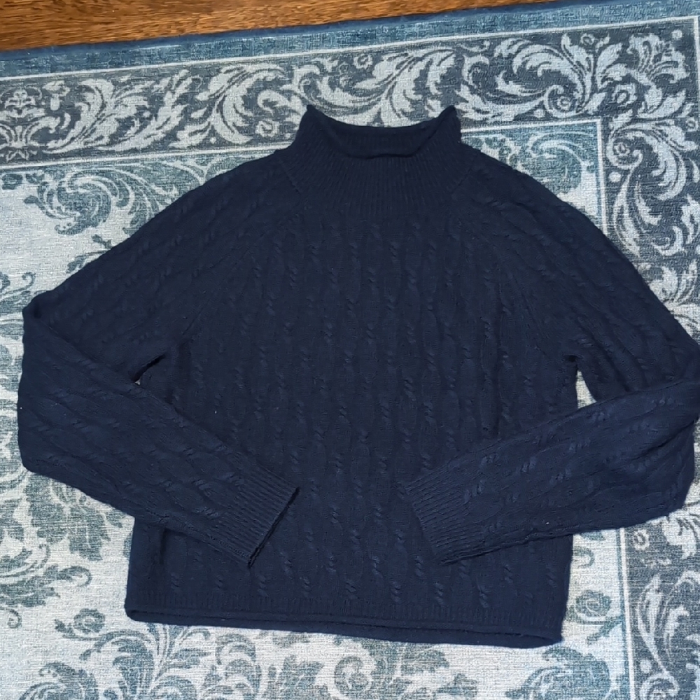 J Crew Cable Knit Roll Neck Cashmere Sweater